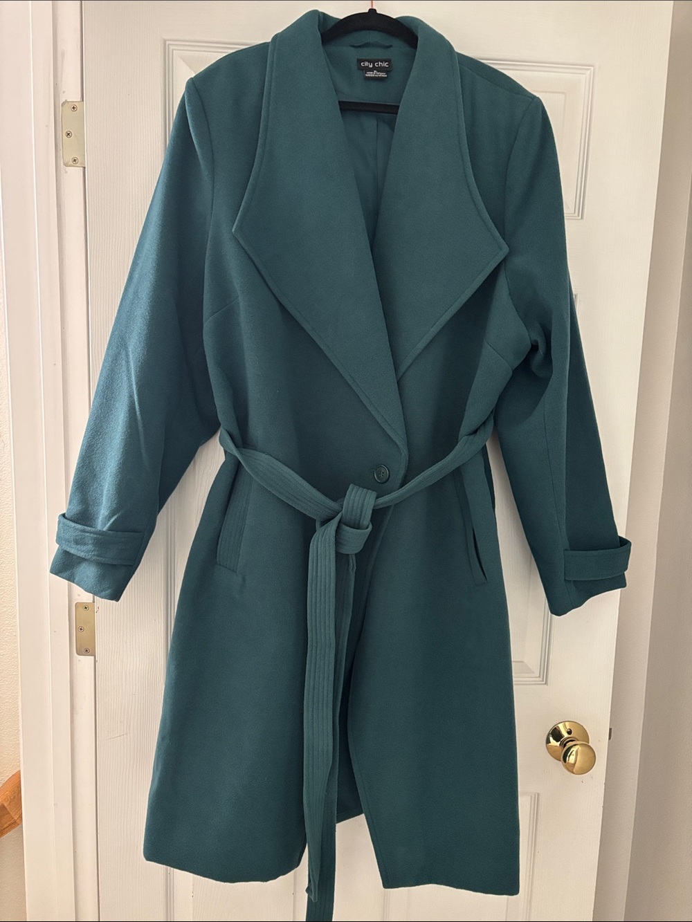 City Chic XL Teal Belted Wrap Coat - Womens Plus 22W